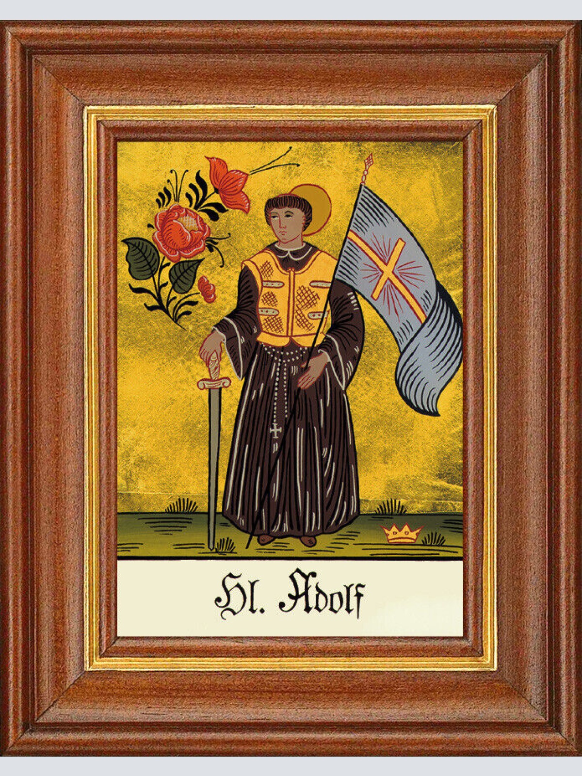 Hinterglasbild - Heiliger Adolf - Patronatsbild Taufe Namenspatron 12,7x16 TH