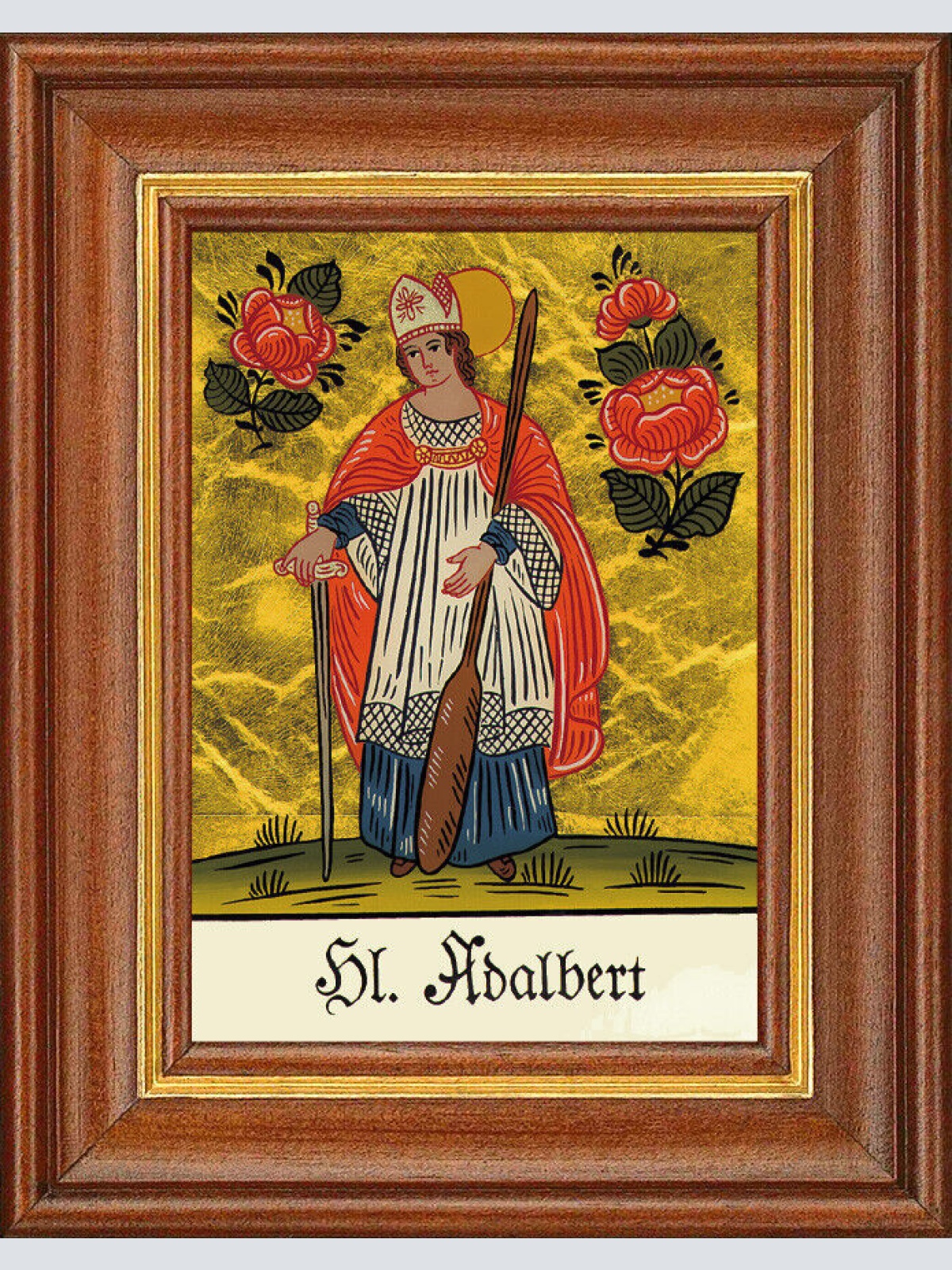 Hinterglasbild - Heiliger Adalbert - Patronatsbild Taufe Namenspatron 12,7x16 TH