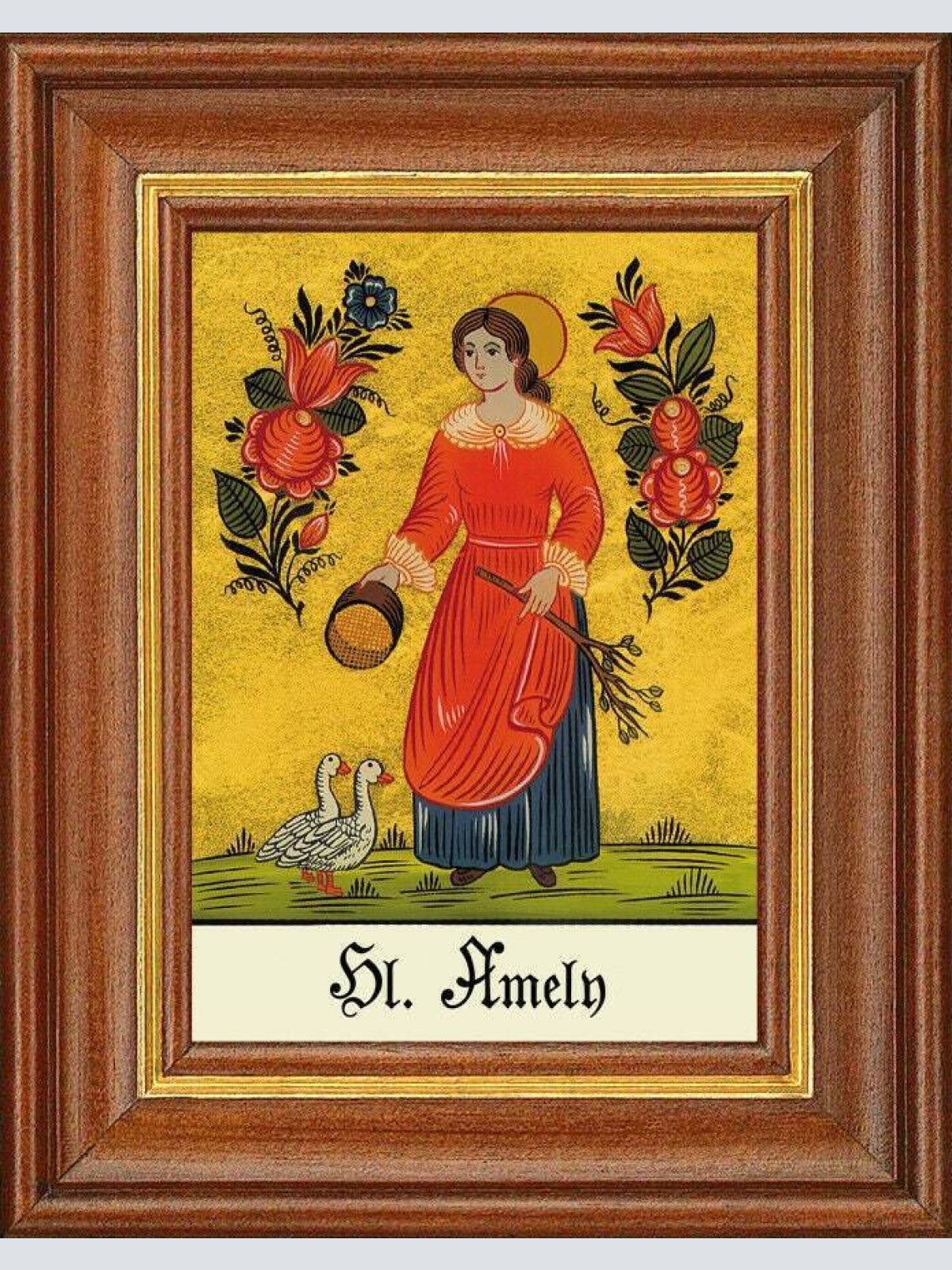 Hinterglasbild - heilige amely - patronatsbild taufe namenspatron 12,7x16 th