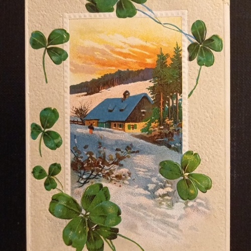 Ein Frohes Neujahr Haus Mit Kleeblatt Prägekarte 600754A Ga G