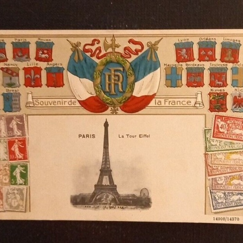 Ansichtskarte Frankreich Paris La Tour Eiffel Flaggen Briefmarken 600793A Ga G