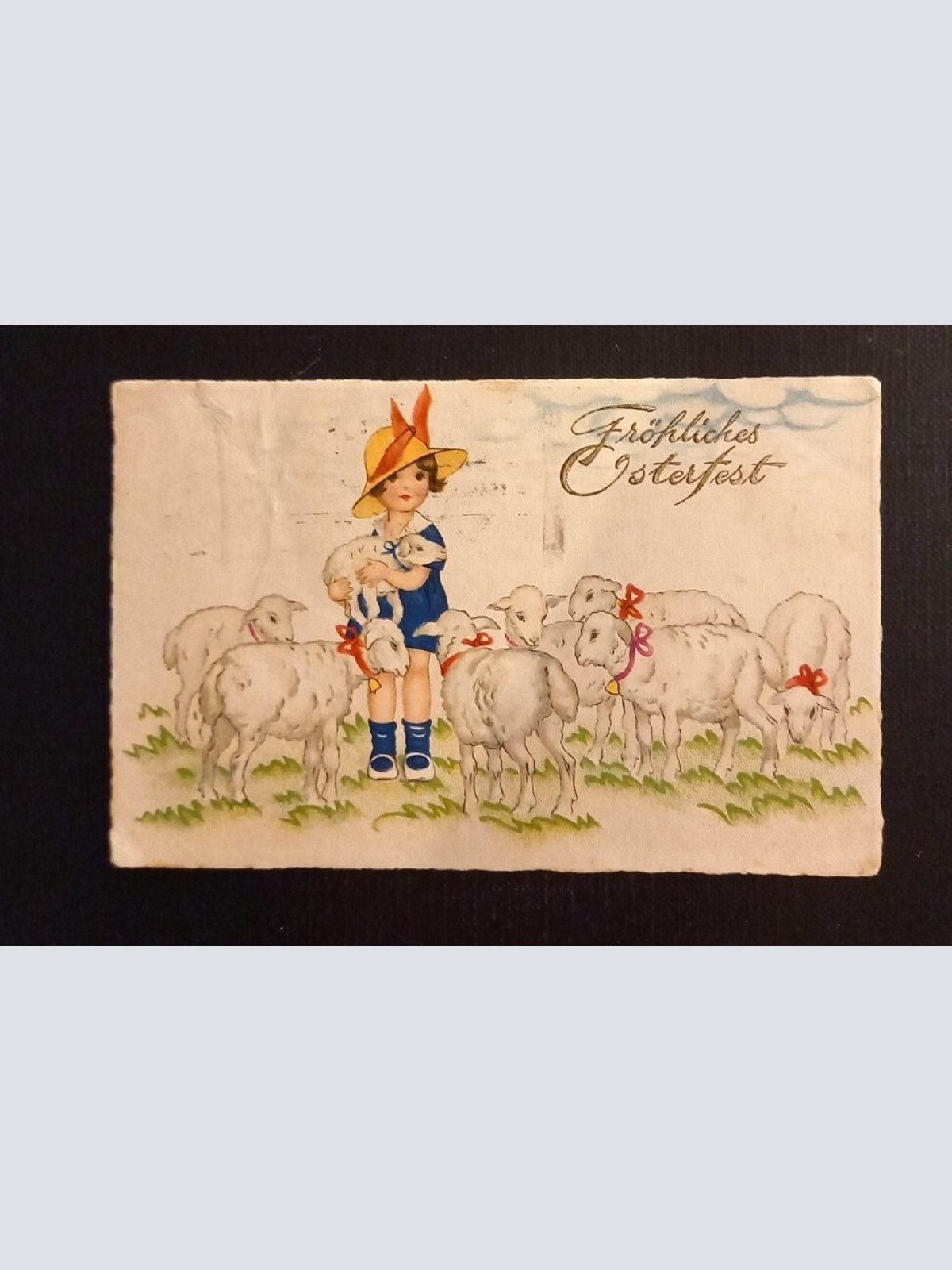 Fröhliches Osterfest Mädchen Mit Lämmer 600779A Ga G