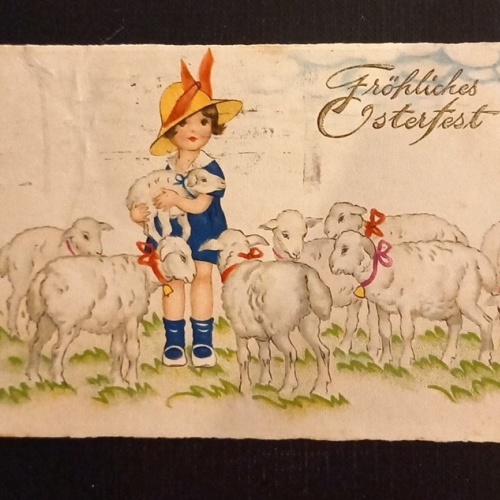 Fröhliches Osterfest Mädchen Mit Lämmer 600779A Ga G