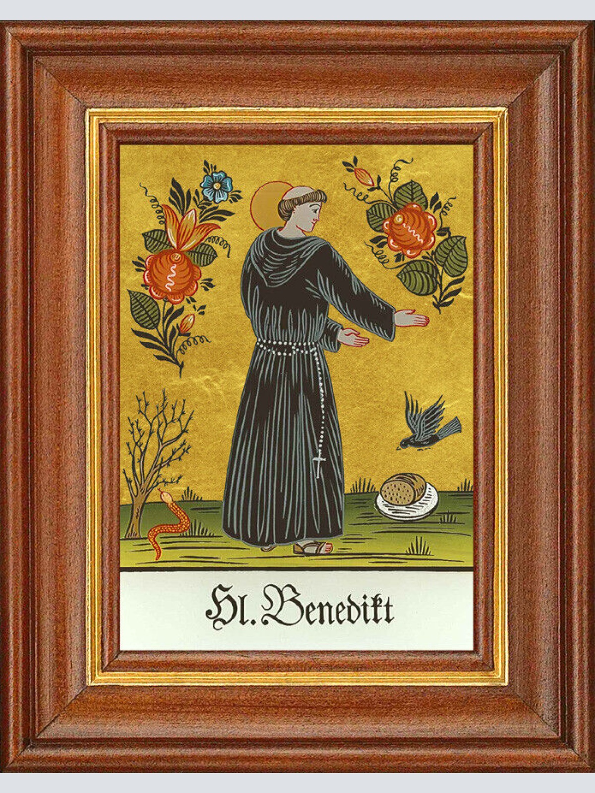 Hinterglasbild - Heiliger Benedikt - Patronatsbild Taufe Namenspatron 12,7x16 TH