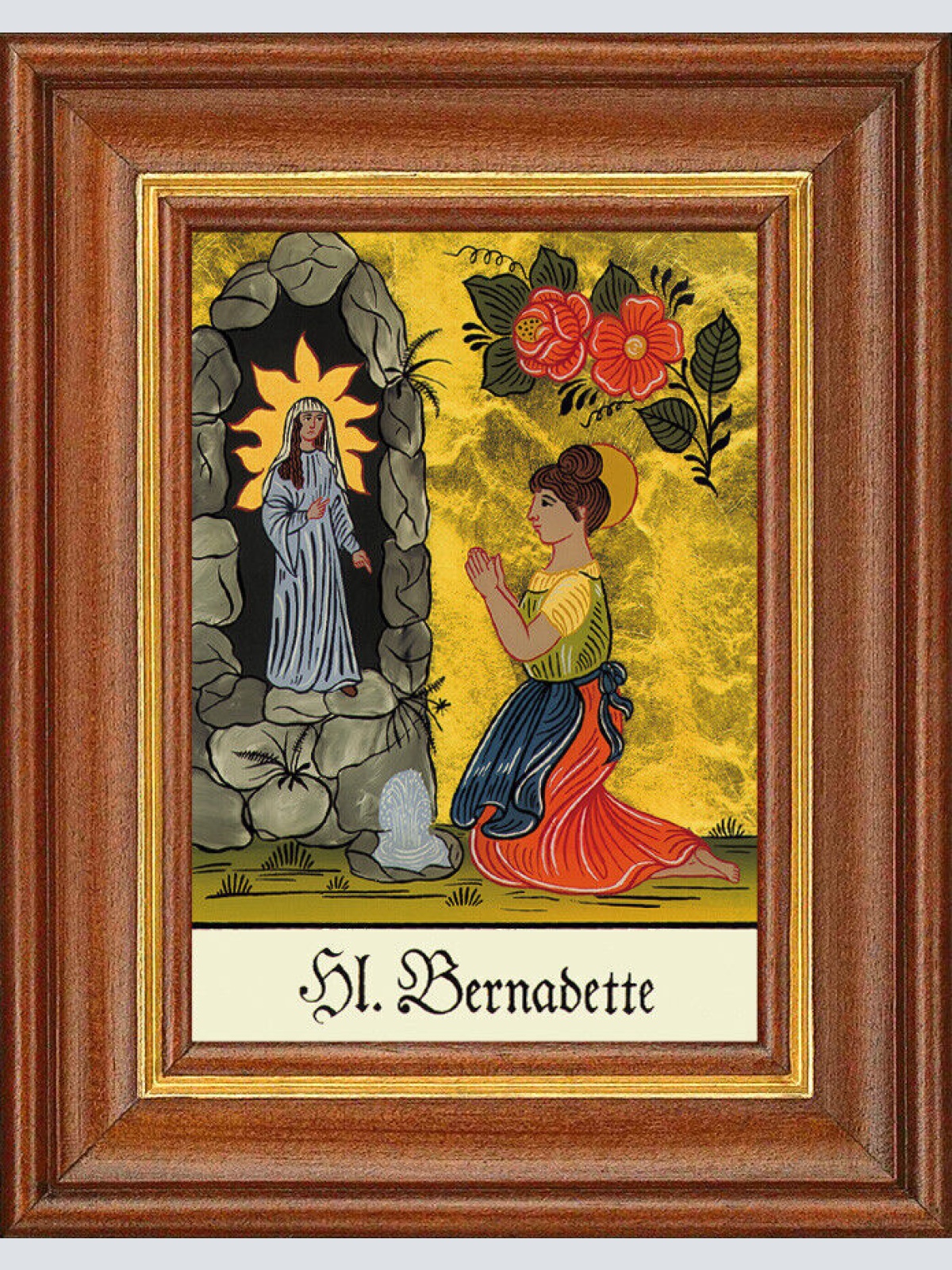 Hinterglasbild - Heilige Bernadette - Patronatsbild Taufe Namenspatron12,7x16 TH