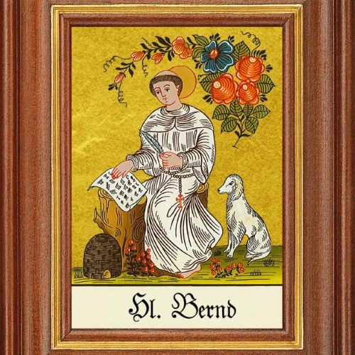 Hinterglasbild - Heiliger Bernd - Patronatsbild Taufe Namenspatron 12,7x16 TH