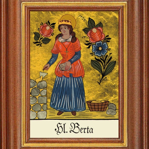 Hinterglasbild - Heilige Berta - Patronatsbild Taufe Namenspatron 12,7x16