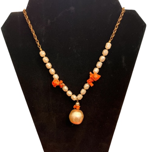 Halskette Perlen u. Korallen von Miriam Haskell  USA um 1940  L 64cm  R0016