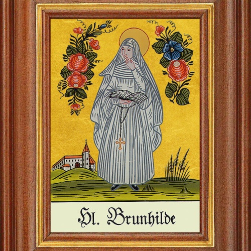 Hinterglasbild - Heilige Brunhilde - Patronatsbild Taufe Namenspatron 12,7x16
