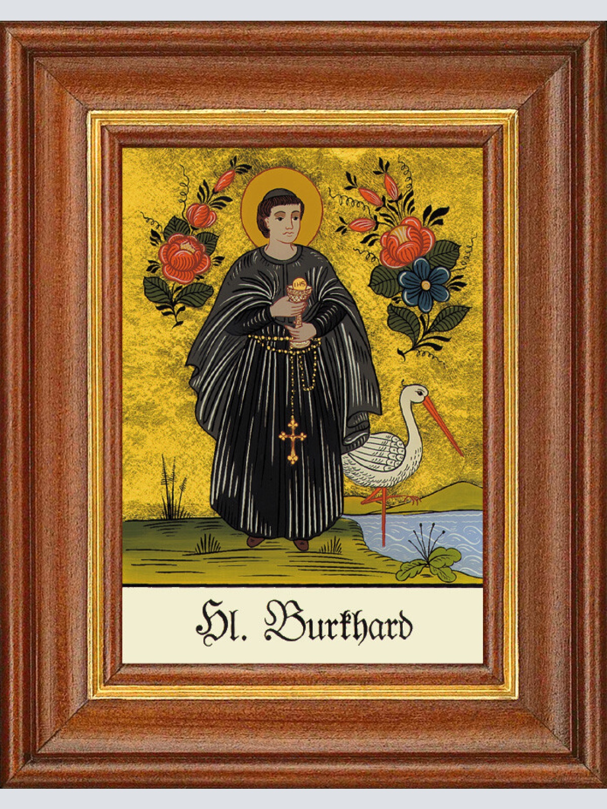 Hinterglasbild - Heiliger Burkhard - Patronatsbild Taufe Namenspatron 12,7x16