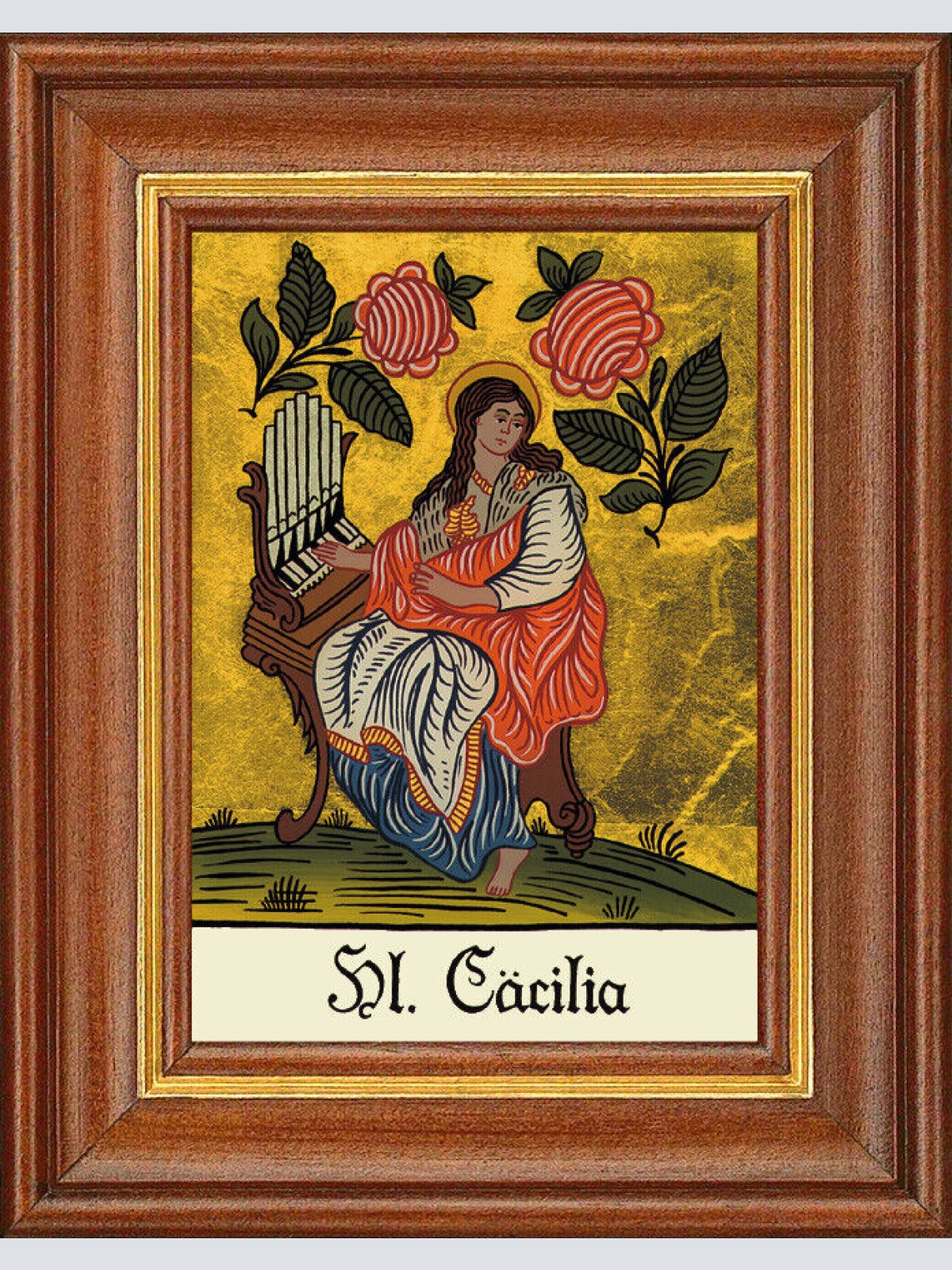 Hinterglasbild - Heilige Cäcilia - Patronatsbild Taufe Namenspatron 12,7x16