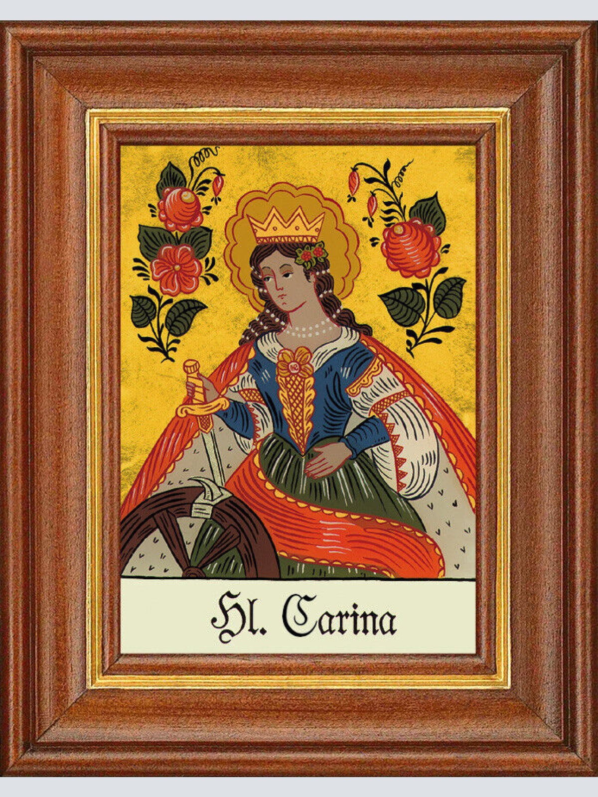 Hinterglasbild - Heilige Carina - Patronatsbild Taufe Namenspatron 12,7x16