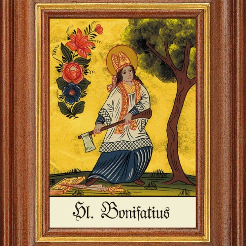 Hinterglasbild - Heiliger Bonifatius - Patronatsbild Taufe Namenspatron 12,7x16