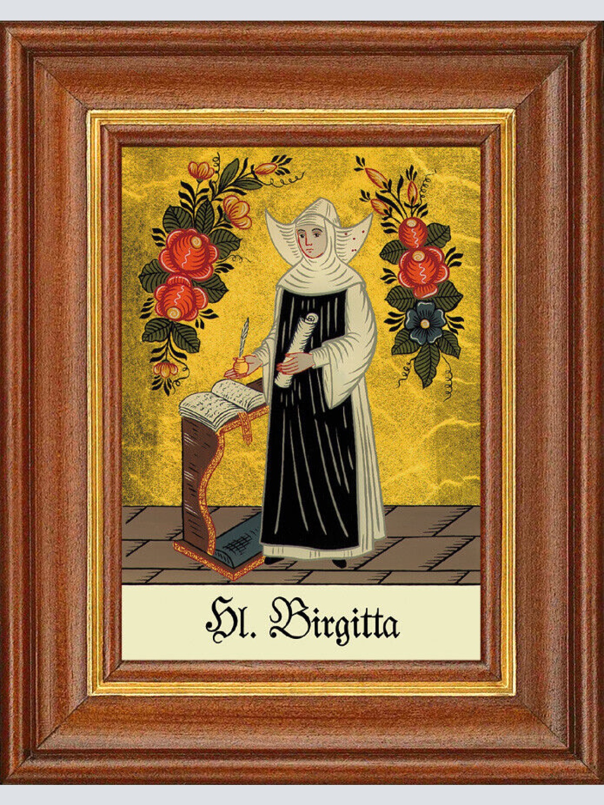 Hinterglasbild - Heilige Birgitta - Patronatsbild Taufe Namenspatron 12,7x16