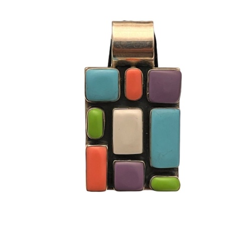 Anhänger 925 Silber  mit echten Multi Color Steinen  4x2,5cm  R0018