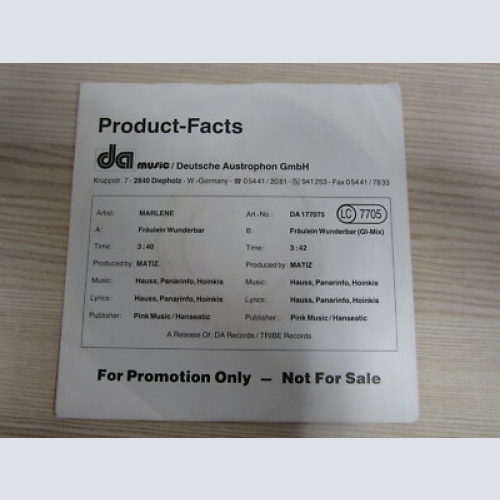 Single /  Marlene  ?– Fräulein Wunderbar / PROMO /  Electronic / TOP RARITÄT /