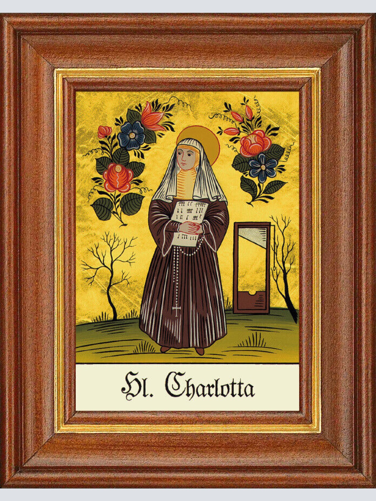 Hinterglasbild - Heilige Charlotta - Patronatsbild Taufe Namenspatron 12,7x16