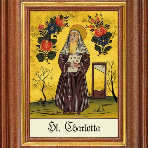 Hinterglasbild - Heilige Charlotta - Patronatsbild Taufe Namenspatron 12,7x16