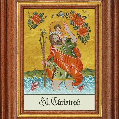 Hinterglasbild - Heiliger Christoph - Patronatsbild Taufe Namenspatron 12,7x16