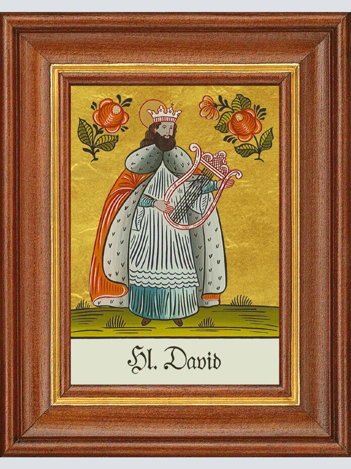 Hinterglasbild - Heiliger David - Patronatsbild Taufe Namenspatron 12,7x16