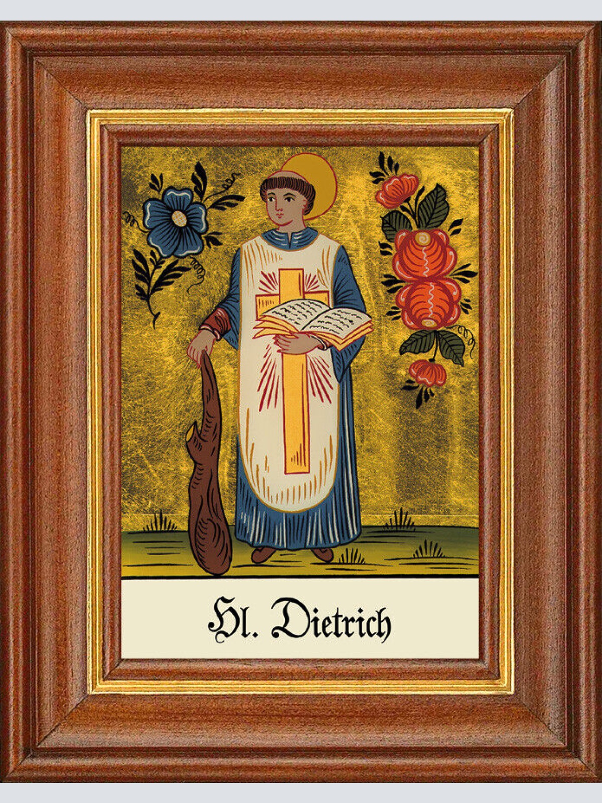 Hinterglasbild - Heiliger Dietrich - Patronatsbild Taufe Namenspatron 12,7x16