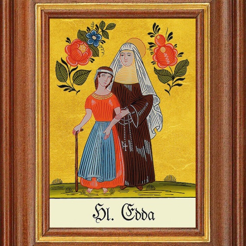 Hinterglasbild - Heilige Edda - Patronatsbild Taufe Namenspatron 12,7x16