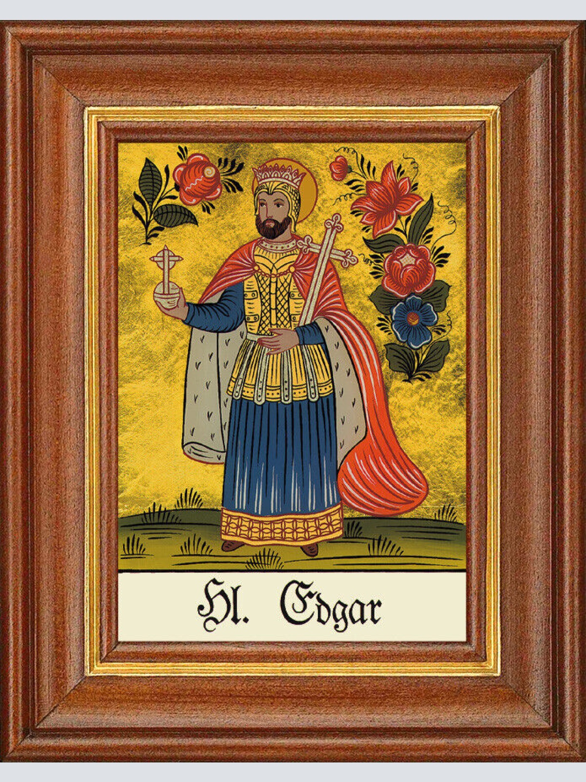 Hinterglasbild - Heiliger Edgar - Patronatsbild Taufe Namenspatron 12,7x16