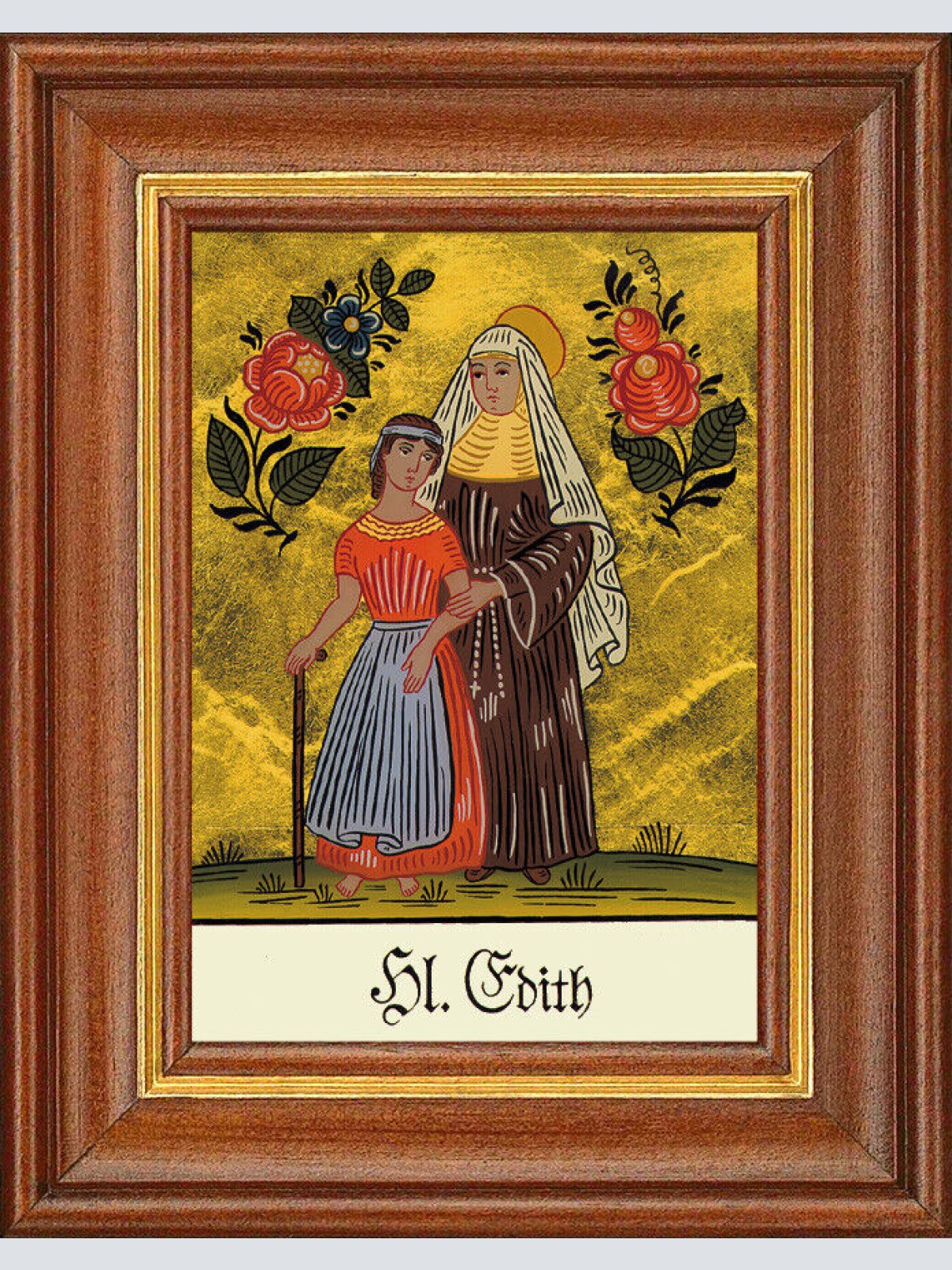 Hinterglasbild - Heilige Edith - Patronatsbild Taufe Namenspatron 12,7x16