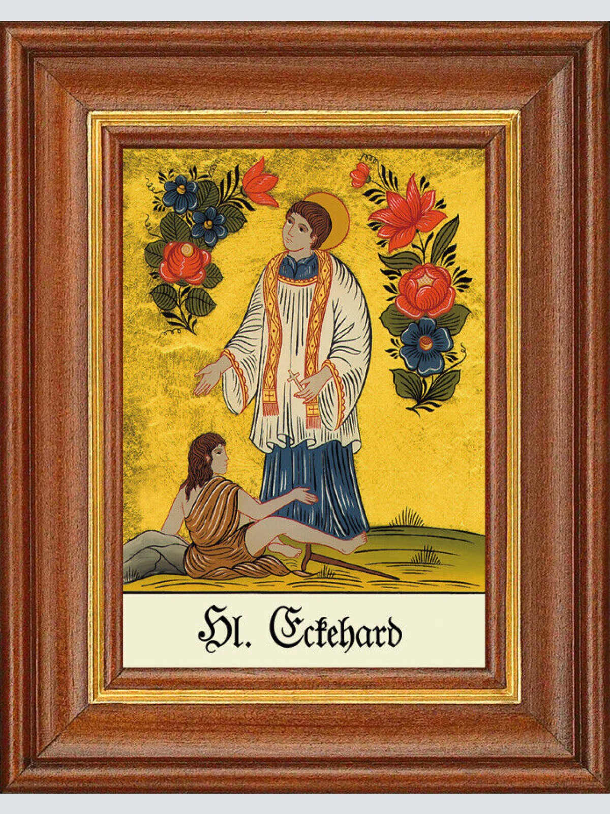 Hinterglasbild - Heiliger Eckehard - Patronatsbild Taufe Namenspatron 12,7x16