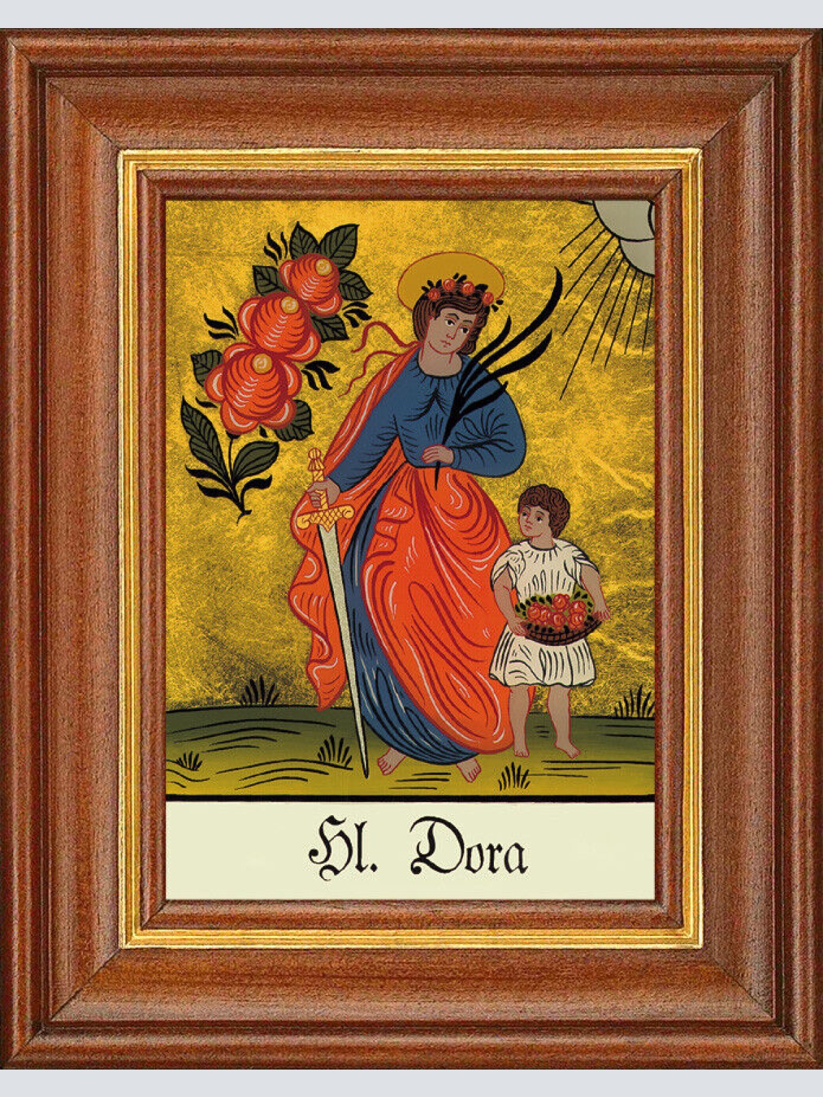 Hinterglasbild - Heilige Dora - Patronatsbild Taufe Namenspatron 12,7x16