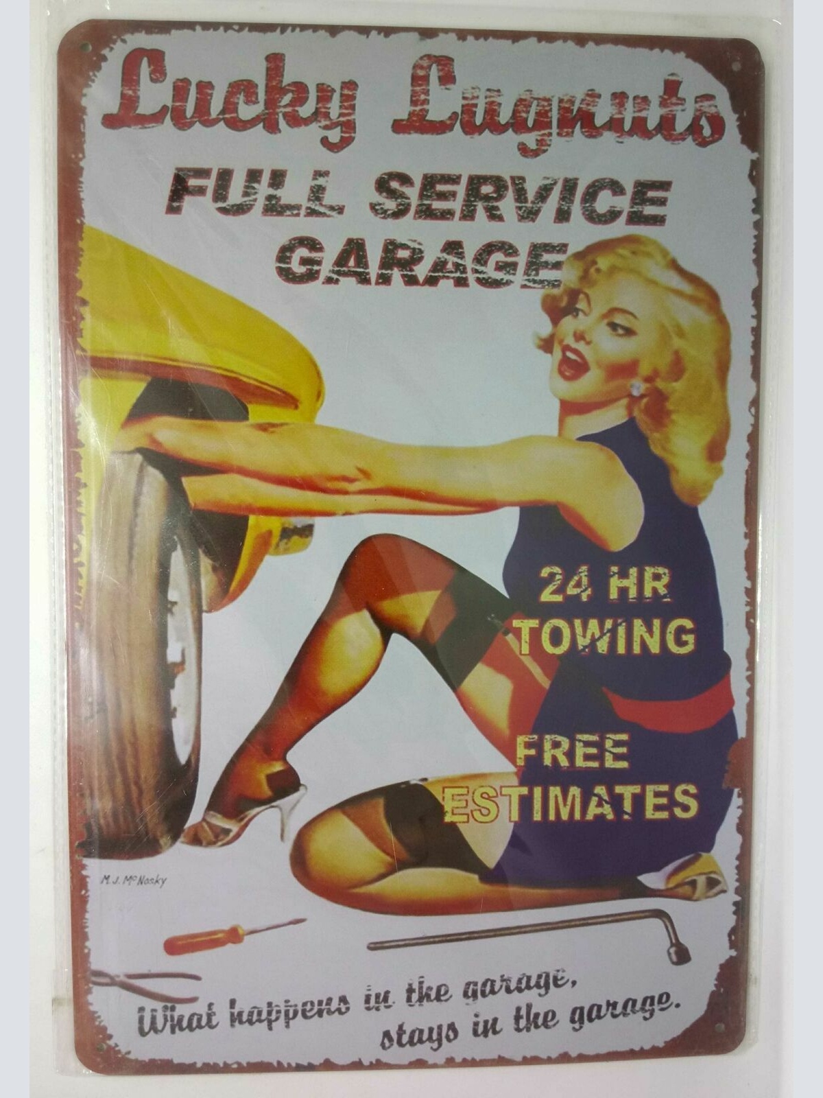 Nostalgie Retro Blechschild Auto Frau Full Service Garage 30x20 50156