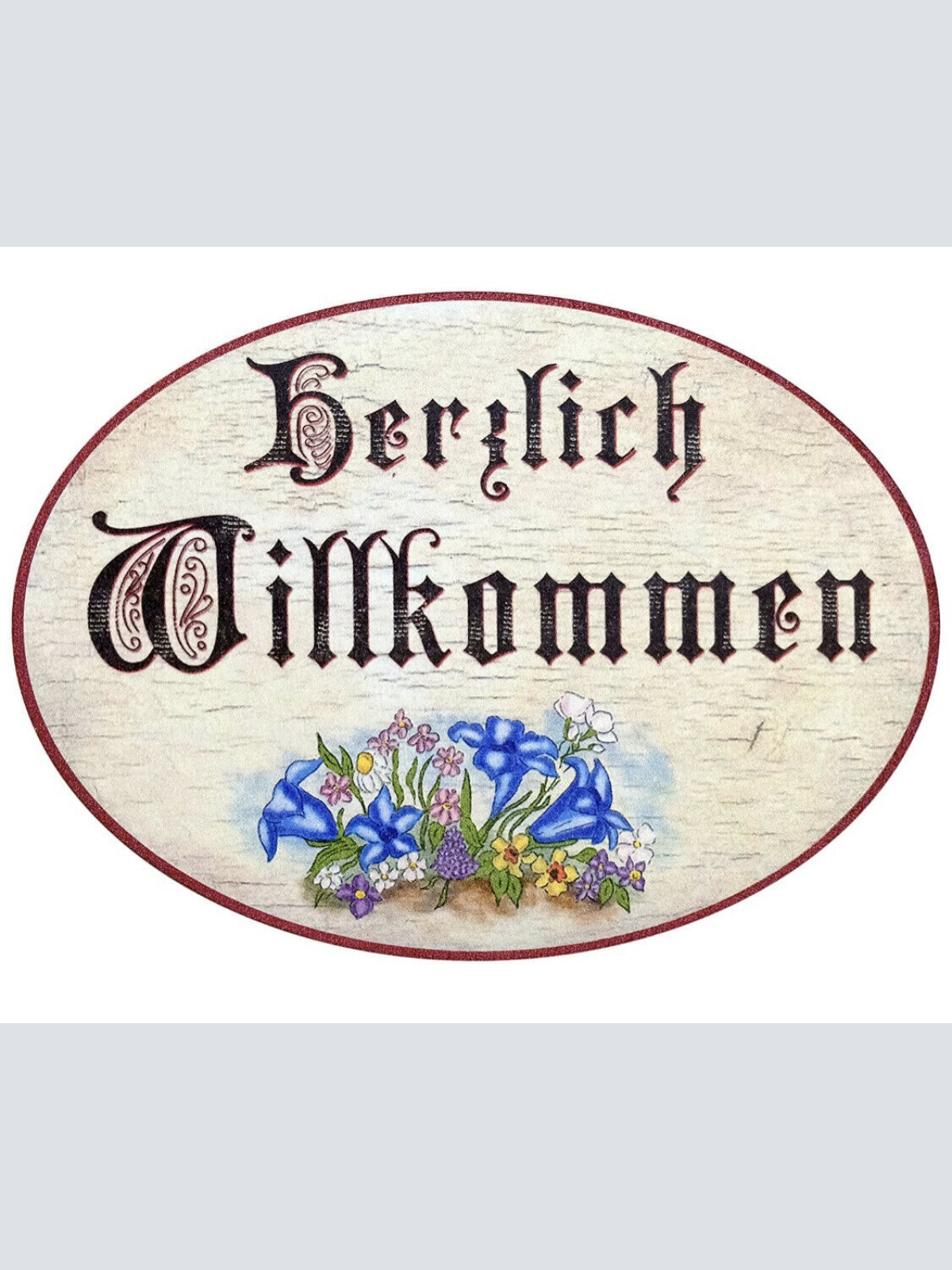 Herzlich Willkommen Türschild Antik Stil Holz oval 13x18