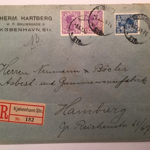 Dänemark Danmark Registred 1923 15.5 x 12.5 cm nach Hamburg A14209