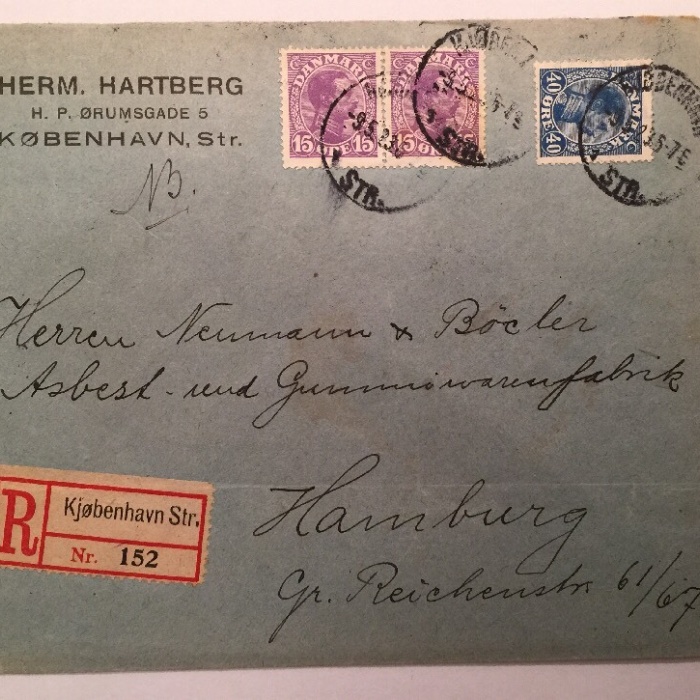 Dänemark Danmark Registred 1923 15.5 x 12.5 cm nach Hamburg A14209