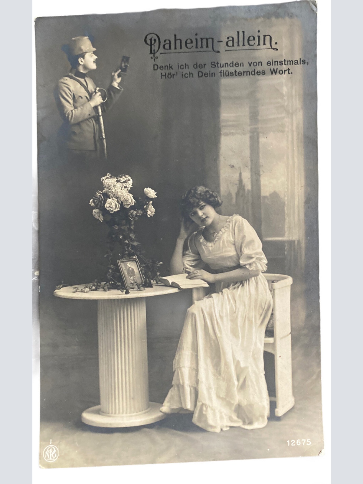 Patriotika I Weltkrieg KuK Soldat Spruchkarte Daheim Allein 10016