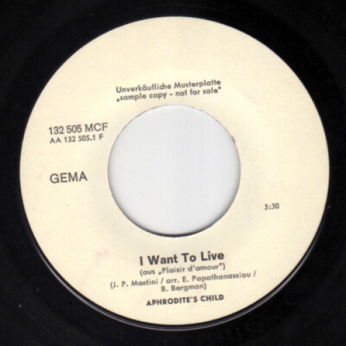 Aphrodite's Child - I Want To Live / Magic Mirror (7", Single, Mono, Promo)