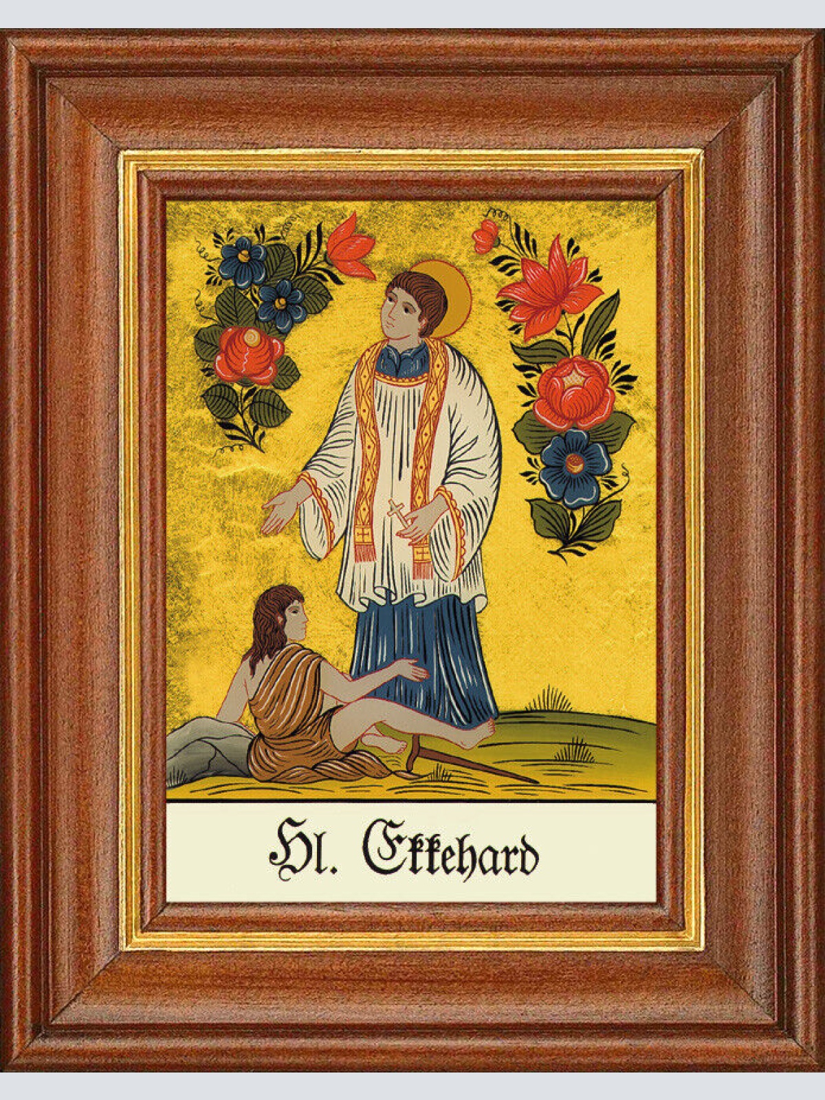 Hinterglasbild - Heiliger Ekkehard - Patronatsbild Taufe Namenspatron 12,7x16