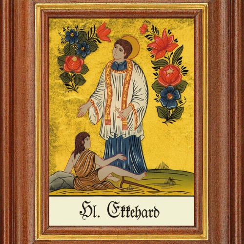 Hinterglasbild - Heiliger Ekkehard - Patronatsbild Taufe Namenspatron 12,7x16