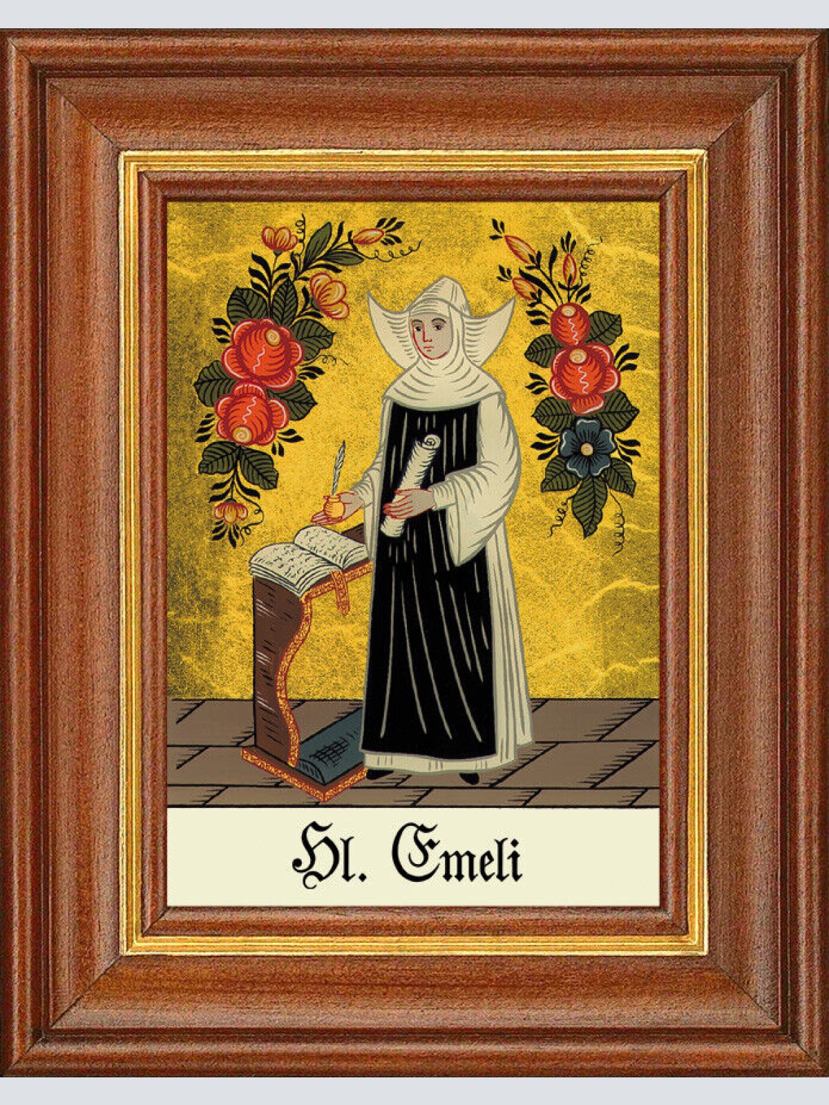 Hinterglasbild - Heilige Emeli - Patronatsbild Taufe Namenspatron 12,7x16