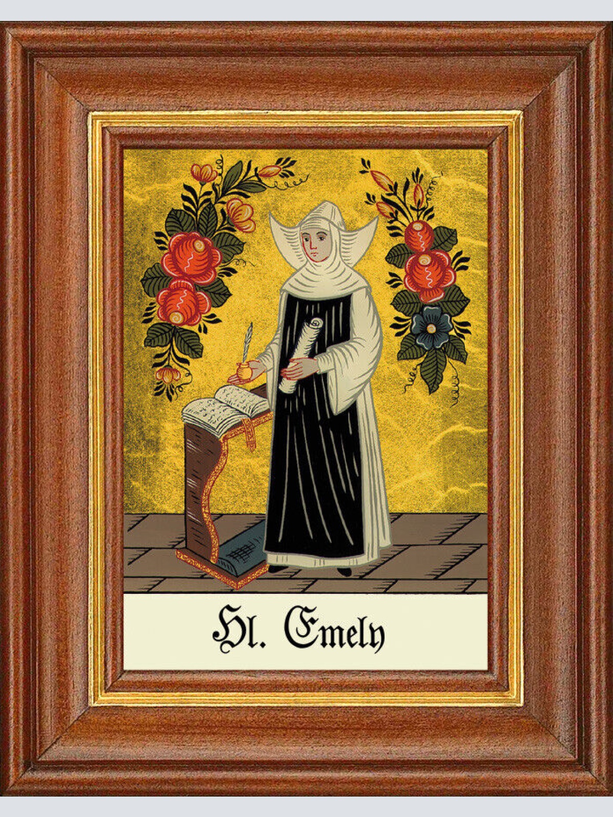 Hinterglasbild - Heilige Emely - Patronatsbild Taufe Namenspatron 12,7x16