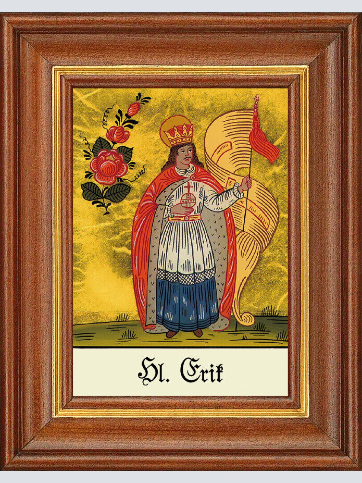 Hinterglasbild - Heiliger Erik - Patronatsbild Taufe Namenspatron 12,7x16