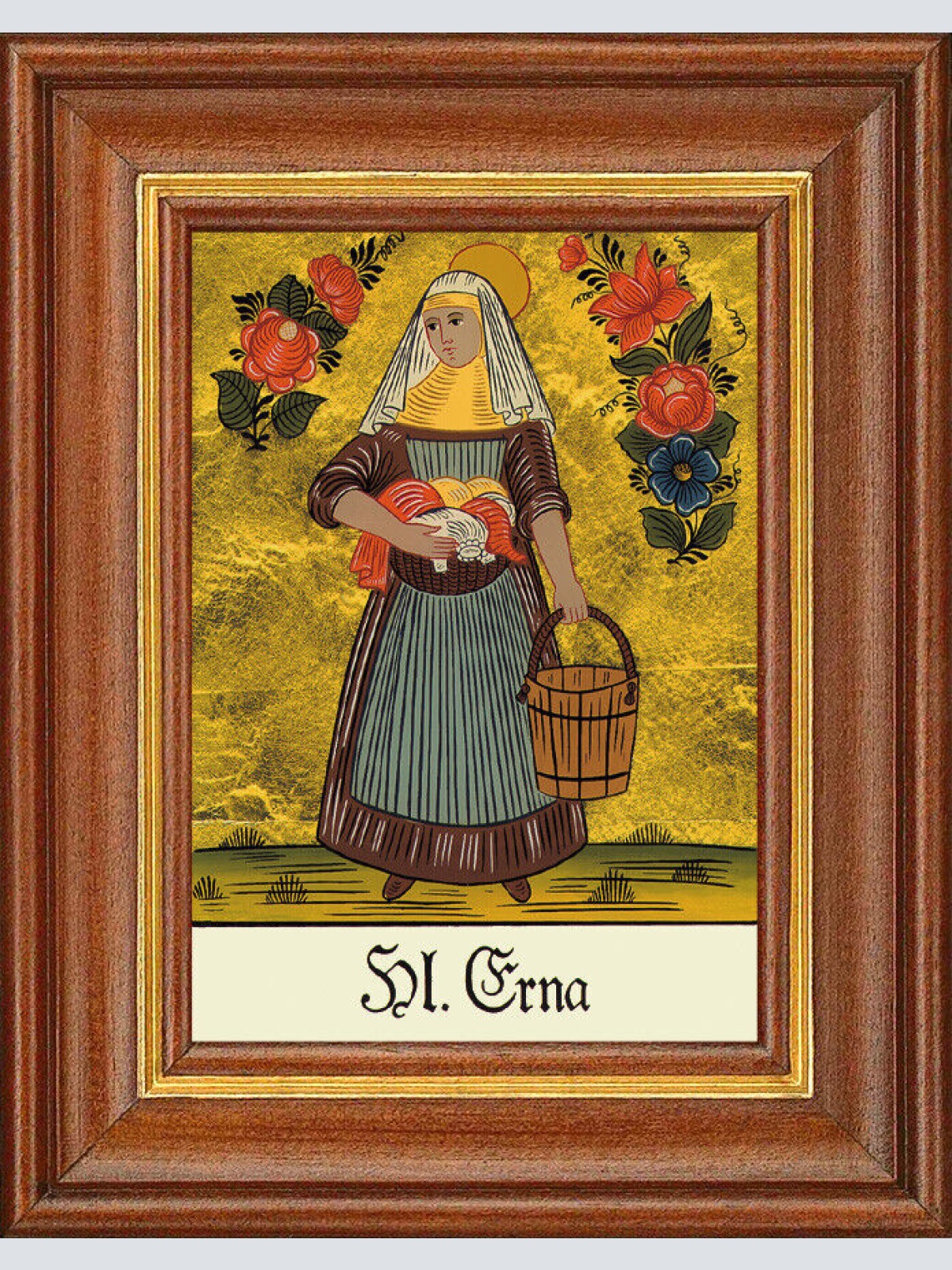 Hinterglasbild - Heilige Erna - Patronatsbild Taufe Namenspatron 12,7x16