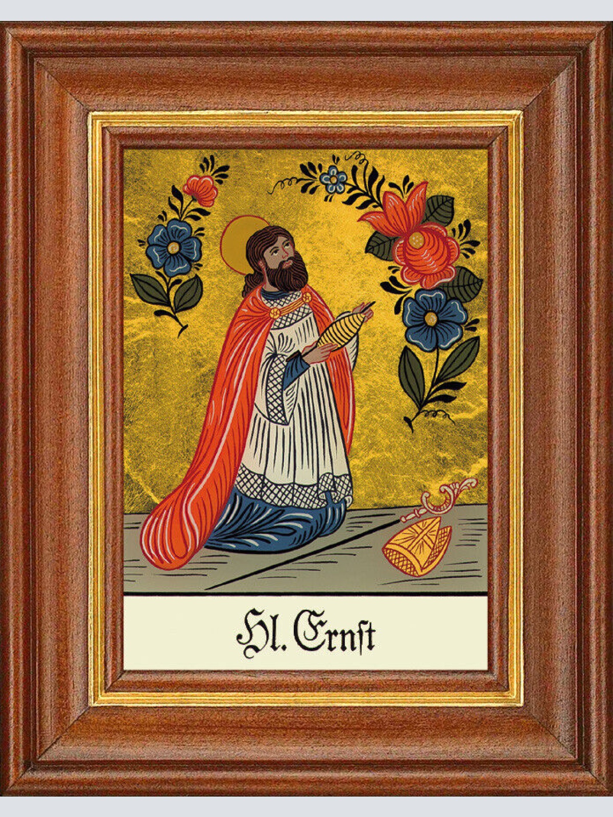 Hinterglasbild - Heiliger Ernst - Patronatsbild Taufe Namenspatron 12,7x16