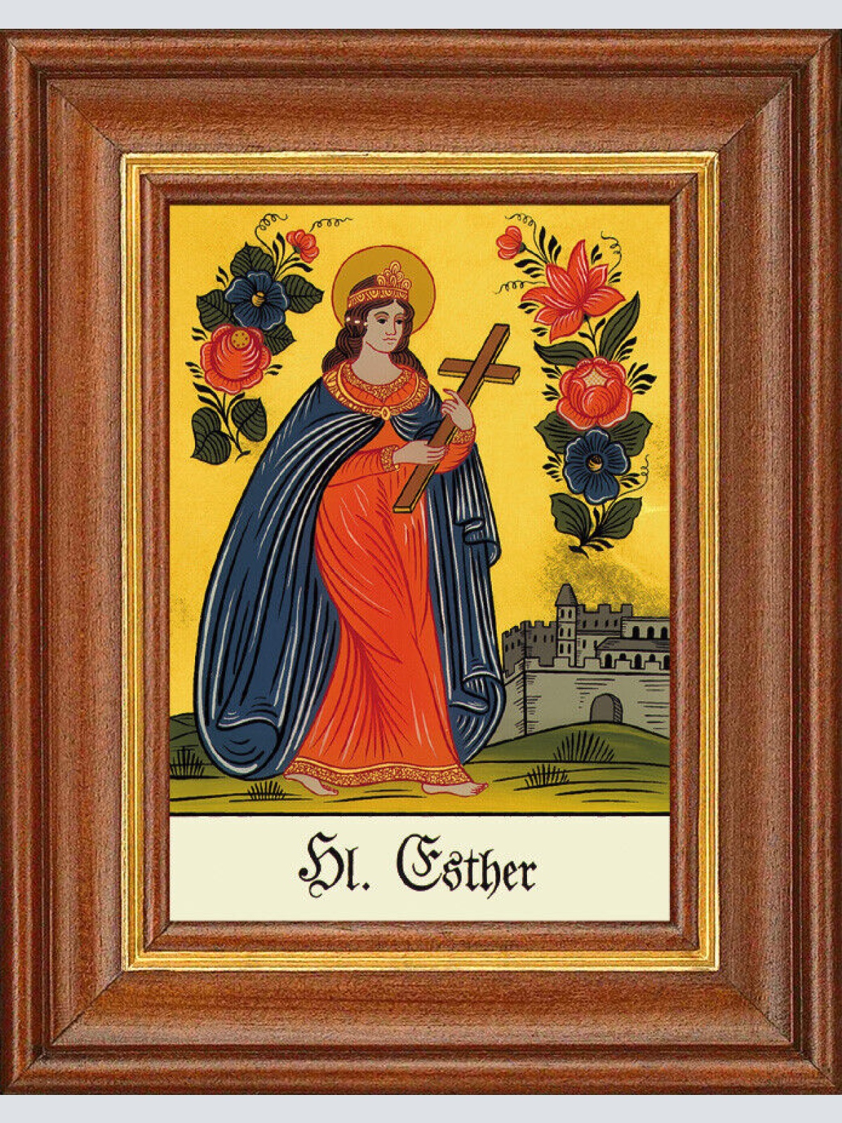 Hinterglasbild - Heilige Esther - Patronatsbild Taufe Namenspatron 12,7x16