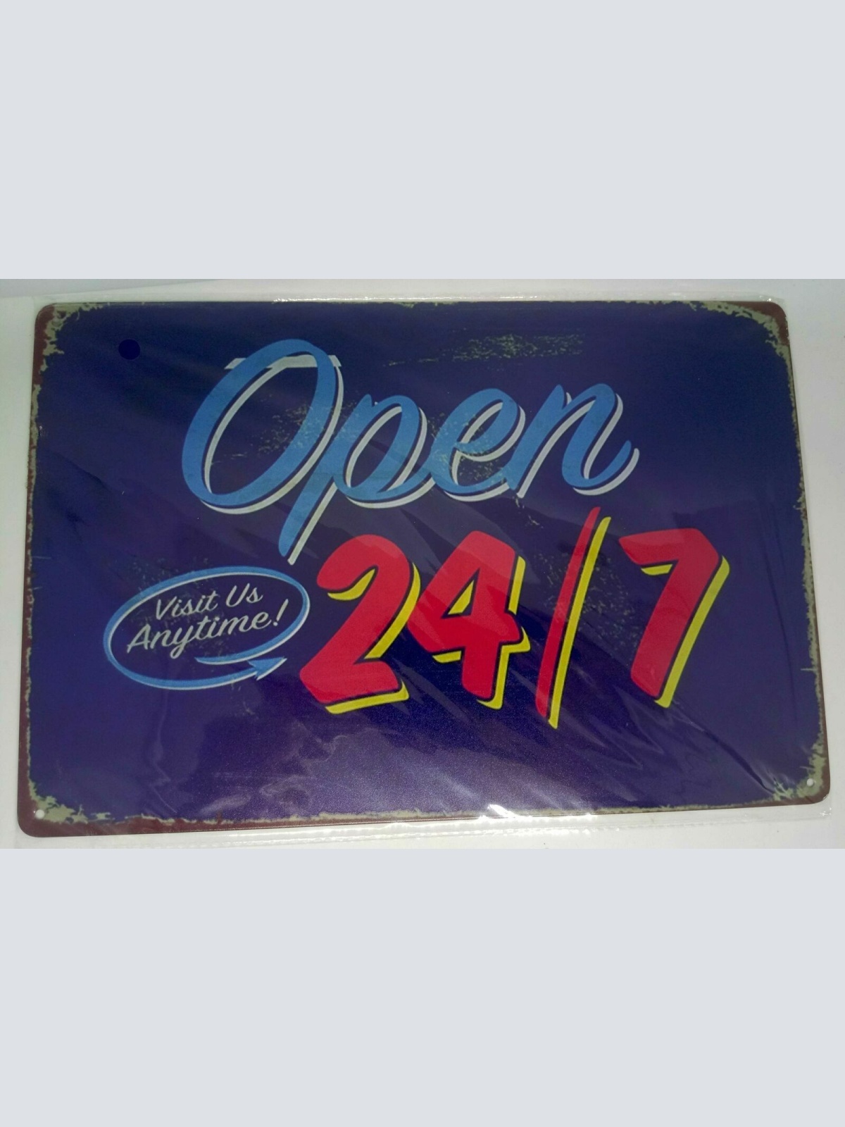 Nostalgie Retro Blechschild "Open 24/7 Visit Us Anytime" 30x20 50166