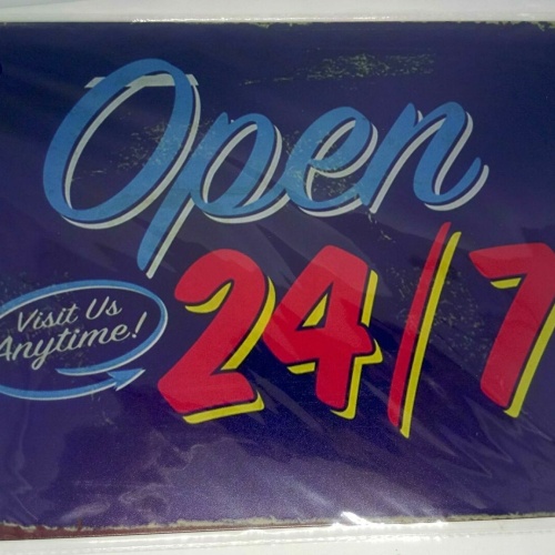 Nostalgie Retro Blechschild "Open 24/7 Visit Us Anytime" 30x20 50166