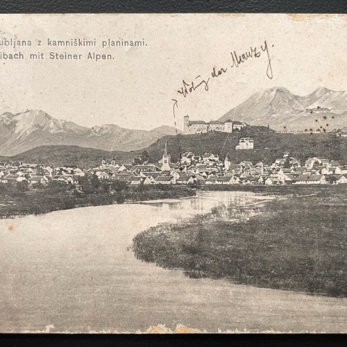 Laibach SteinerAlpen Ljubljana Stadt Burg Fluss Slowenien Jugoslawien 600106A D