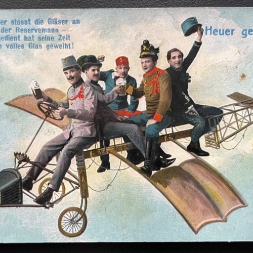 Heuer geh'n ma Gedicht Bier Flugzeug Uniform Hut Fez Militär Krieg 600104A TH D