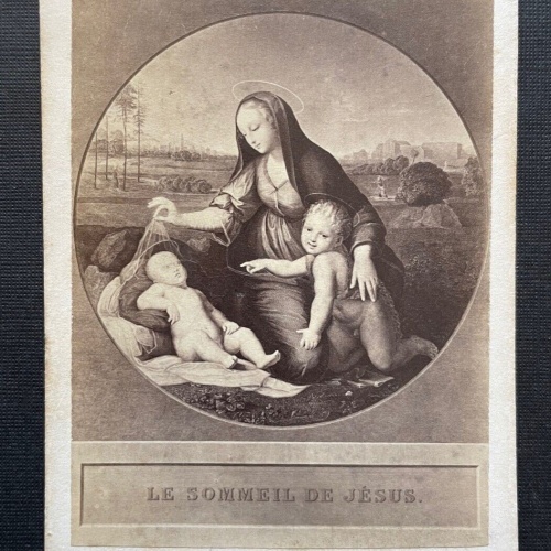 AK Foto Madonna m.d. schlafenden Kinde Raffael Bild Gemälde ca.10,1x6,2cm
